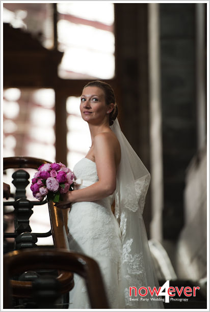 bride walking up the stairs